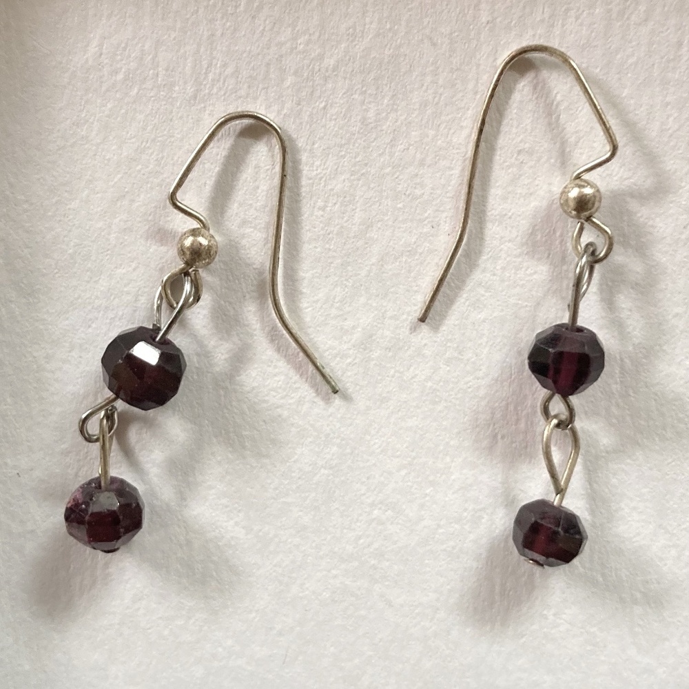 Handmade Dark Burgundy Dangle Bead Earrings